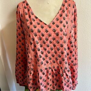 LOFT Coral Floral Blouse pink ish orange sz 20 good condition